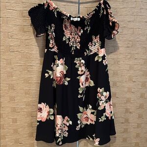 Floral Black Strapless Dress
